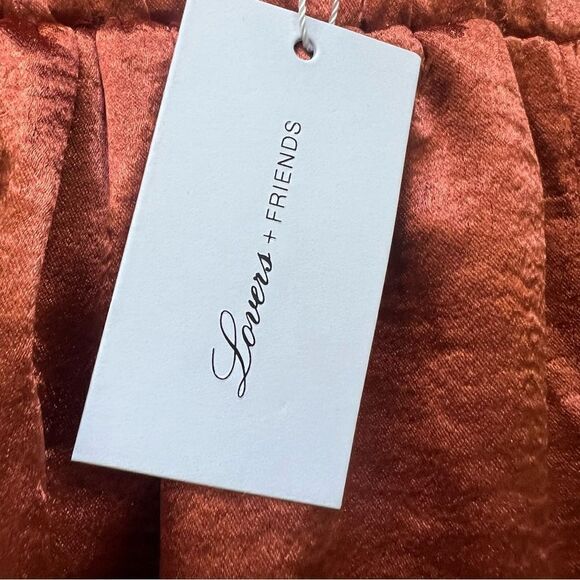 Lovers & Friends Tristan Jogger Satin Side Slit Pants Rust Terracotta Brown NWT - Picture 7 of 15